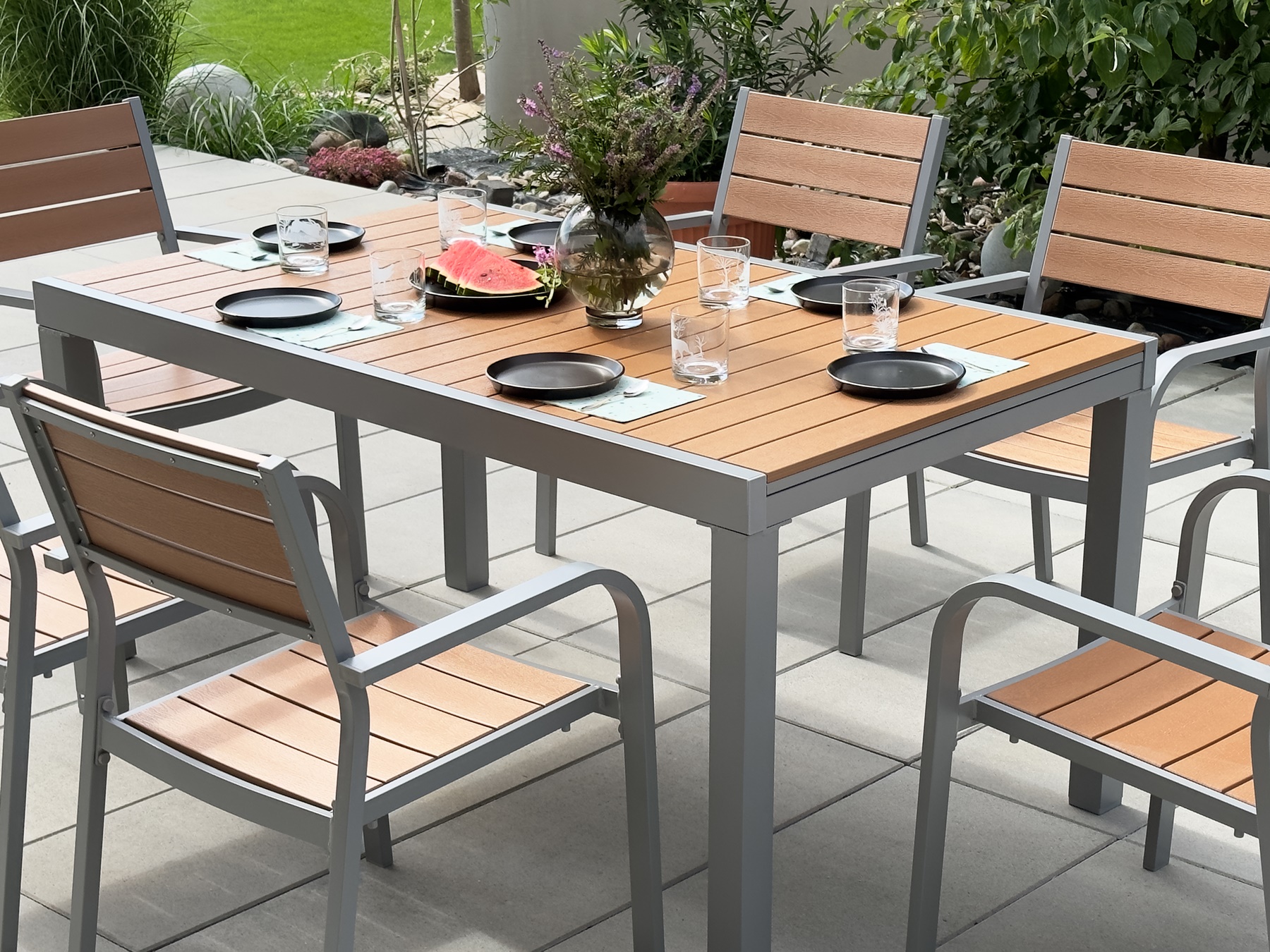 Gartengarnitur 7-tlg. AUSZIEHBARER GARTENTISCH Gartenmöbel Tisch Stuhl 150/200