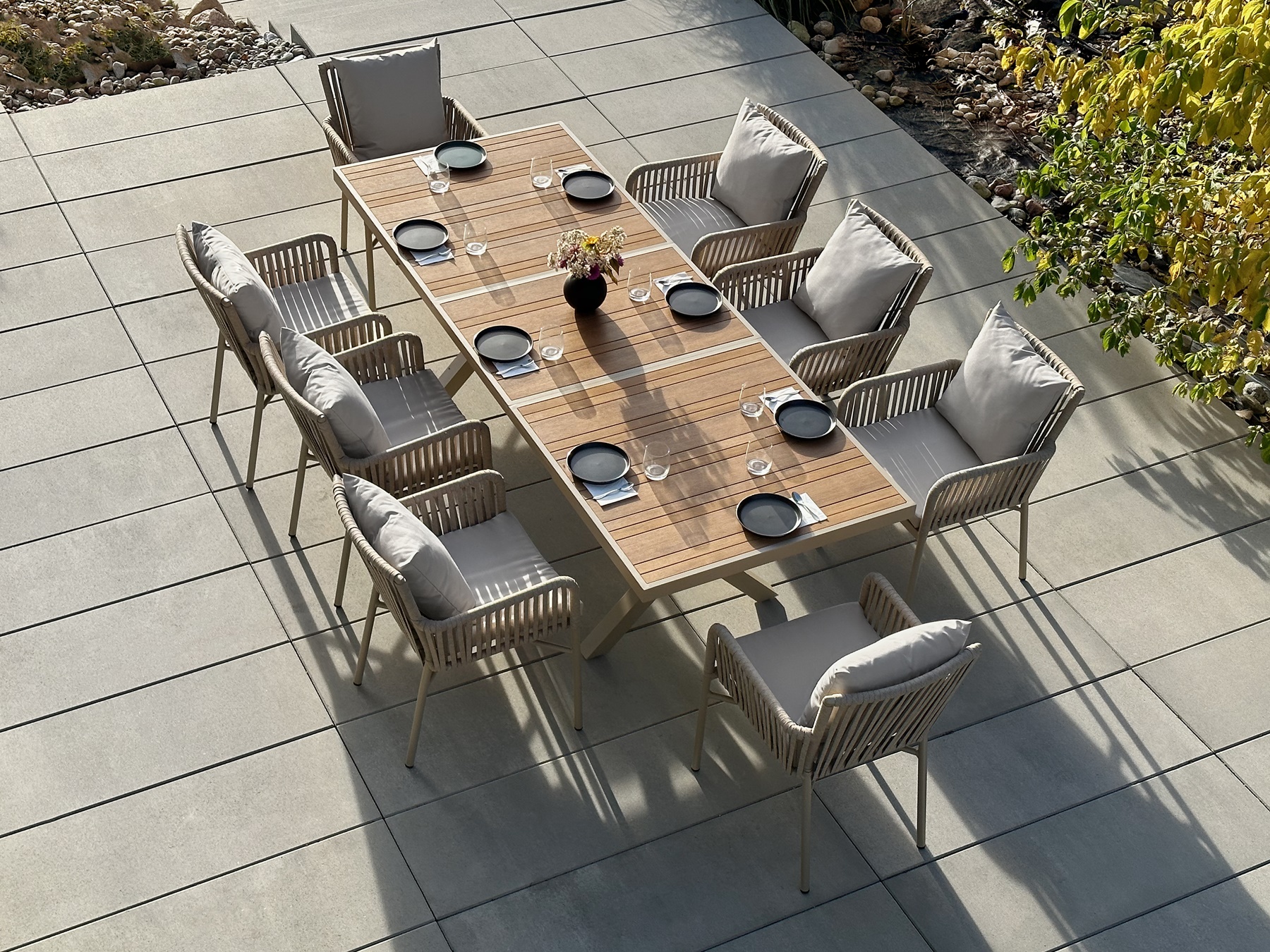 8+1 Sitzgruppe Gartenmöbel, Ausziehbar Tisch, KOMPOSIT-TISCH Stuhl BEIGE 180/240
