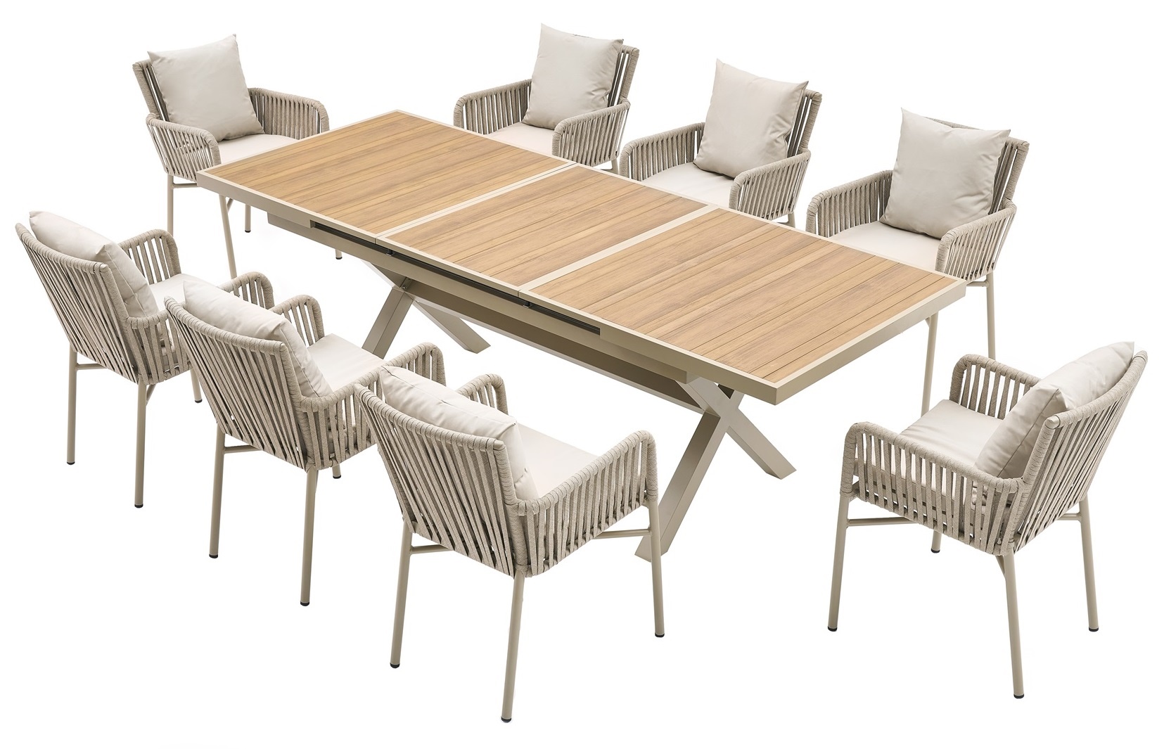 Gartenmöbel-Set Sitzgruppe 1 ausziehbarer Gartentisch Kissen 8 Stühle