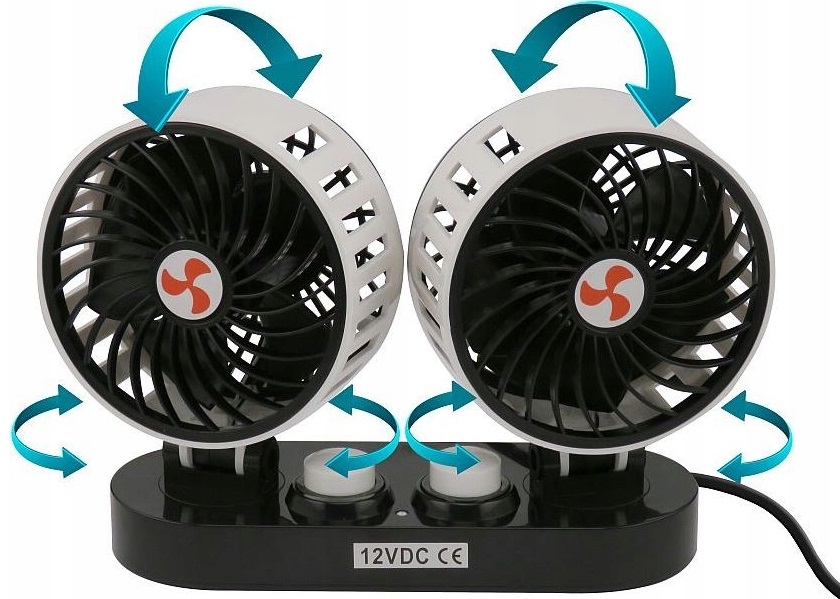 Doppelkopf 12V Auto Ventilator - 360° Drehbar Mit 2 Geschwindigkeiten Für Zigarettenanzünder