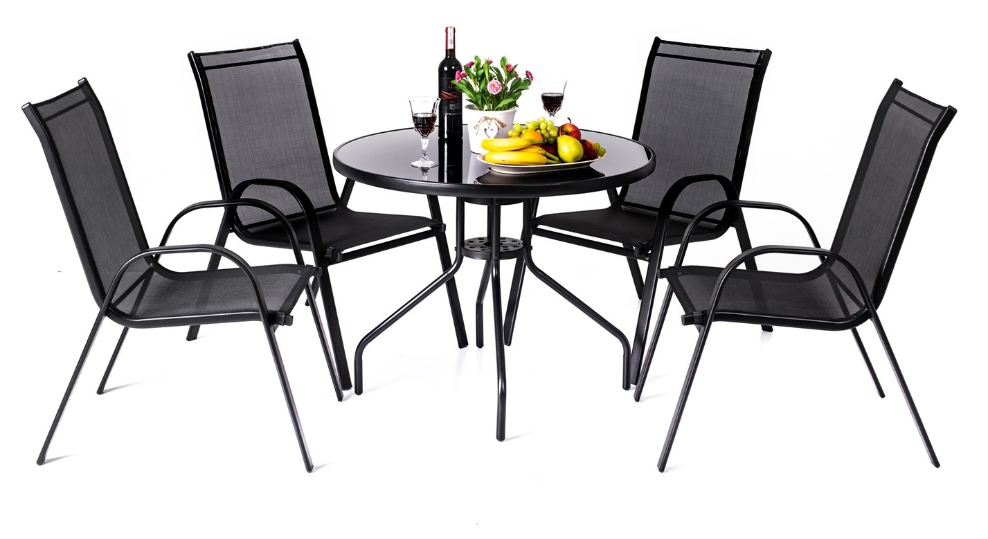 4+1 Sitzgruppe Gartenmöbel Gartengarnitur Tisch Stuhl Schwarz Gartenset