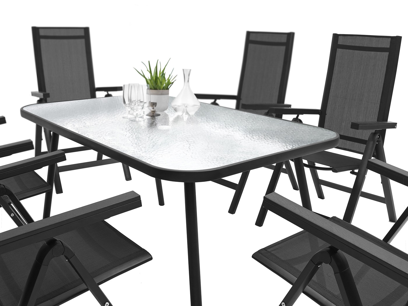 6+1 Sitzgruppe Gartenmöbel Gartengarnitur Tisch Stuhl mit holz Schwarz