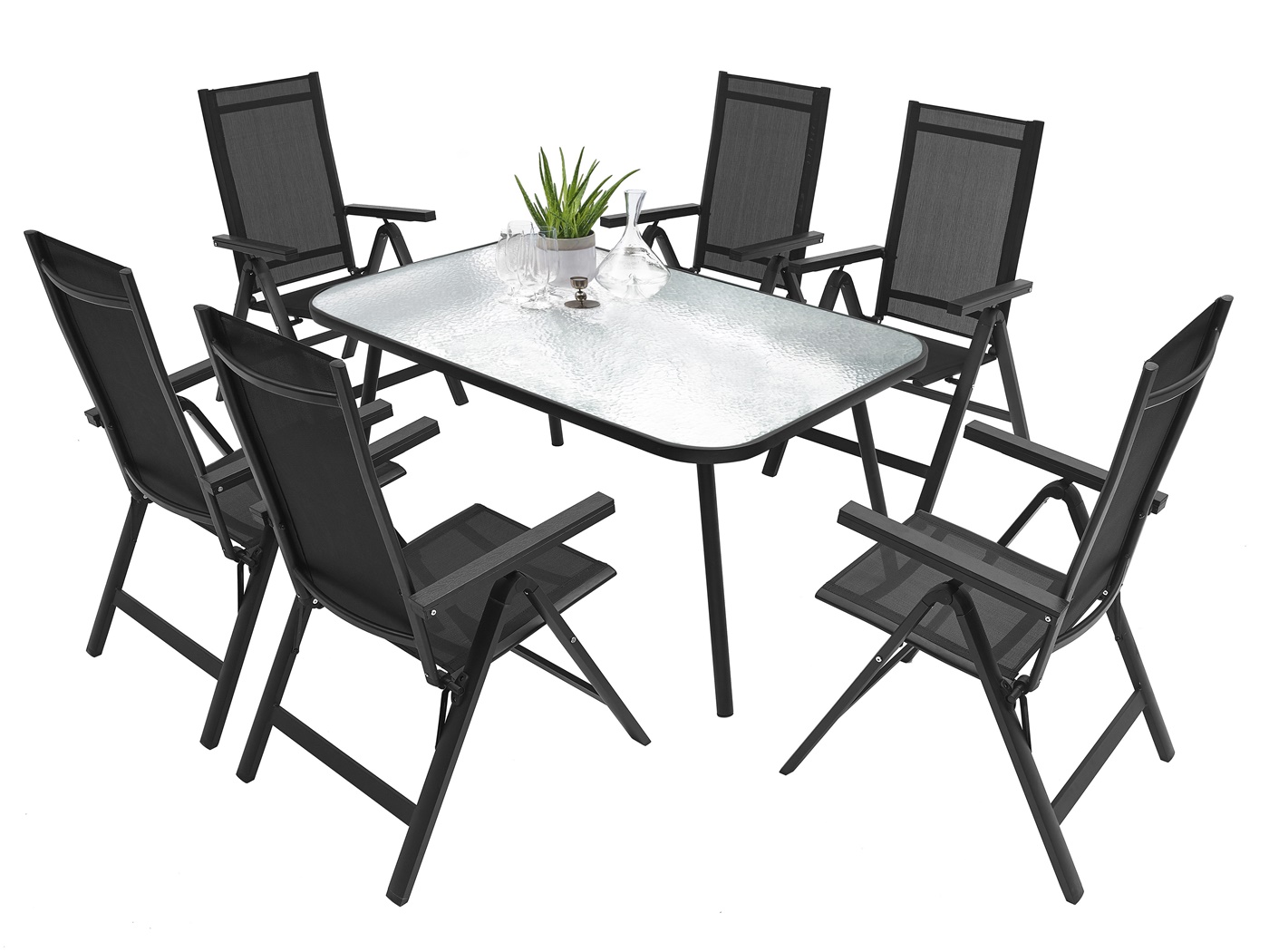 6+1 Sitzgruppe Gartenmöbel Gartengarnitur Tisch Stuhl mit holz Schwarz